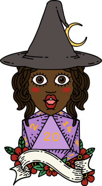 Bir insan tarafından çizilmiş 20 D20 zarlı Retro Dövme Tarzı insan büyücüsü