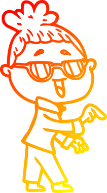 Bir insan tarafından çizilmiş gözlük takan mutlu bir kadının çizgi çizimi.