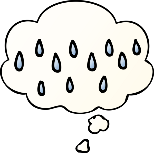 Düşünce baloncuğu olan çizgi film yağmuru bir insan tarafından çizildi.