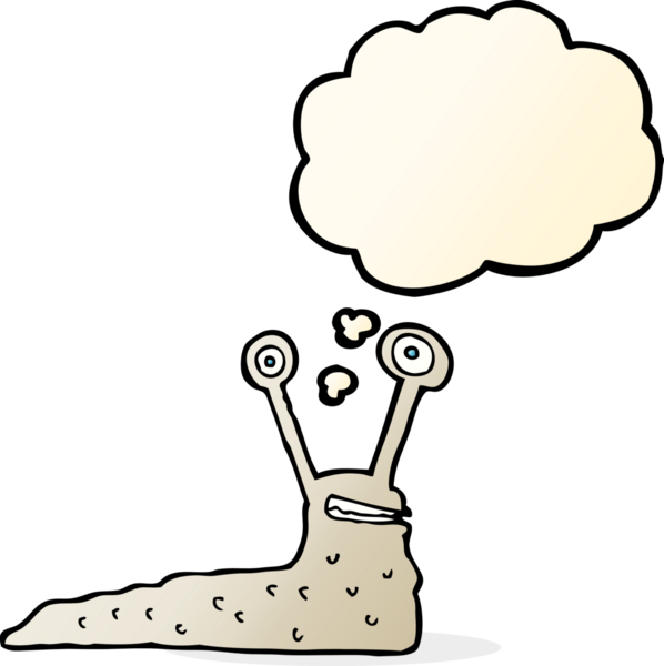 Bir insan tarafından çizilmiş düşünce baloncuklu çizgi film sümüklüböceği.