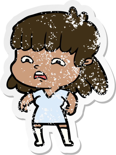 Bir insan tarafından çizilmiş endişeli bir karikatür çıkartması.