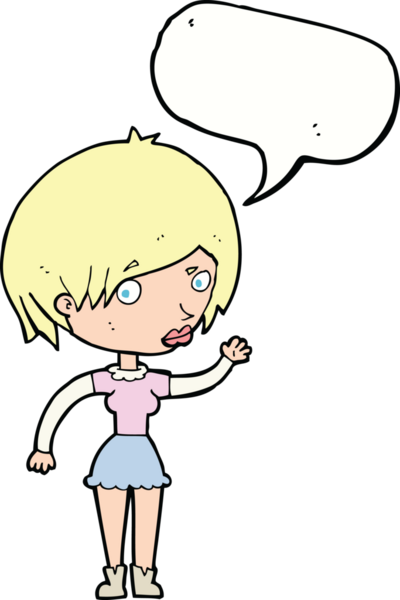 Bir insan tarafından çizilmiş konuşma balonlu bir kadın.