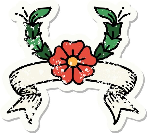 Bir insan tarafından çizilmiş dekoratif bir çiçeğin pankartıyla eski bir etiket.