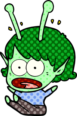 Karikatür, bir insan tarafından çizilen uzaylı kızı şok etti.