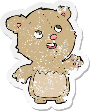 Bir insan tarafından çizilmiş mutlu, küçük oyuncak ayının depresif çıkartması.