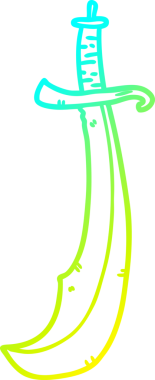 Bir insan tarafından çizilmiş eğri bir kılıcın soğuk eğimli çizgisi.