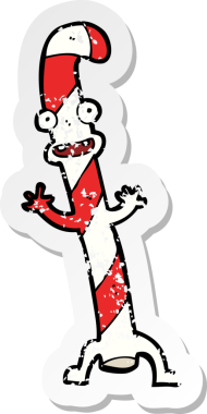 Bir insan tarafından çizilmiş Noel şekeri bastonuyla dans eden bir çizgi filmin gerilimli yapıştırması.