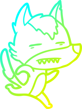 Bir insan tarafından çizilmiş dişleri gösteren bir kurt çizgi çizimi.