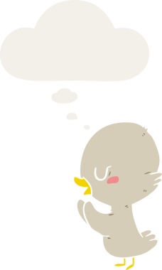 Düşünce baloncuğu olan çizgi film ördekleri insan tarafından çizilmiş.