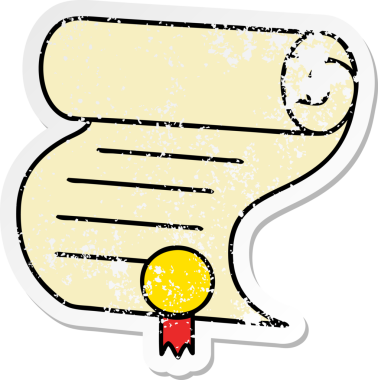 Sevimli bir karikatürün sıkıntılı çıkartması Bir insan tarafından çizilmiş önemli bir belge