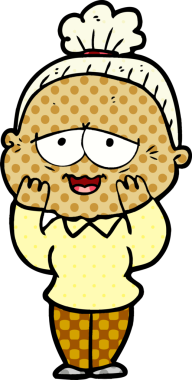 Bir insan tarafından çizilmiş mutlu yaşlı kadın çizgi filmi.