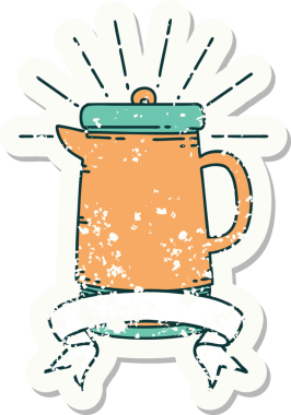 Bir insan tarafından çizilmiş dövme stili eski bir kahve fincanı.