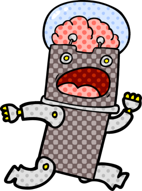 Bir insan tarafından çizilmiş çizgi film robotu