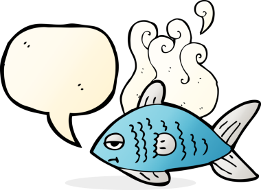 Bir insan tarafından çizilmiş konuşma balonlu komik bir balık.