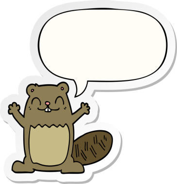 Bir insan tarafından çizilmiş konuşma balonu çıkartmalı çizgi film kunduzu.