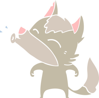 Uluyan Kurt düz renkli çizgi film bir insan tarafından çizildi.