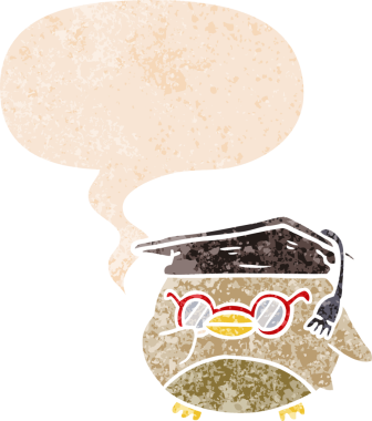 grunge 'da konuşma baloncuğu olan akıllı çizgi film kuşu bir insan tarafından çizilmiş dertli retro dokuma tarzı