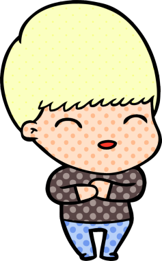 Bir insan tarafından çizilmiş mutlu çizgi film çocuğu.