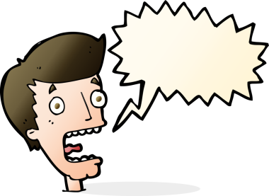 Bir insan tarafından çizilmiş, konuşma balonuyla dehşete düşmüş bir adam.