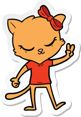 Bir insan tarafından çizilmiş şirin bir çizgi film kedisinin çıkartması.