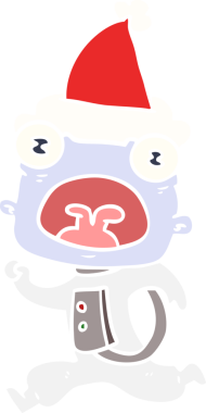 Bir insan tarafından çizilmiş Noel Baba şapkasıyla kaçan garip bir uzaylının el çizimi.