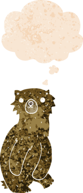 Düşünce baloncuğu ve grunge ile çizgi film ayısı bir insan tarafından çizilmiş tedirgin geçmiş doku