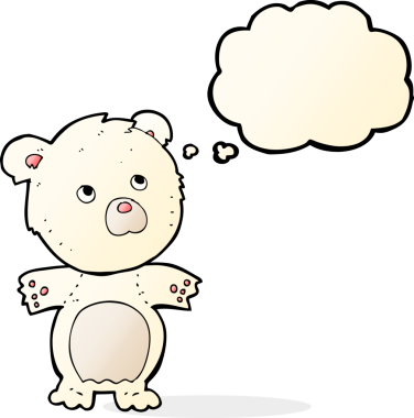 Bir insan tarafından çizilmiş düşünce balonlu komik oyuncak ayı.