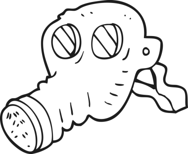 Bir insan tarafından çizilmiş siyah beyaz gaz maskesi.