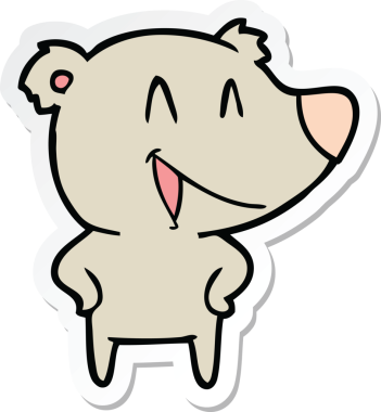 Bir insan tarafından çizilmiş, gülen ayı çizgi filminin çıkartması.