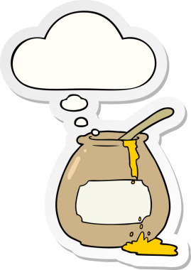 Düşünce baloncuklu çizgi film bal küpü insan tarafından çizilmiş bir çıkartma.