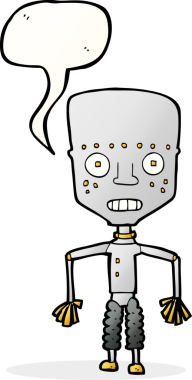 Bir insan tarafından çizilmiş komik karikatür robotu.