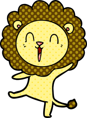 Bir insan tarafından çizilmiş gülen aslan çizgi filmi.