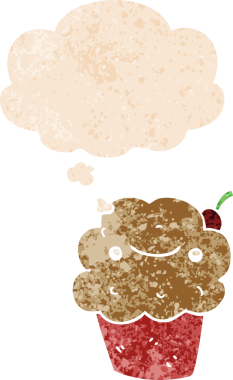 Düşünce baloncuklu çizgi film keki grunge sıkıntılı retro desenli bir insan tarafından çizilmiş