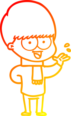 Bir insan tarafından çizilen mutlu çizgi film çocuğunun sıcak çizgi çizimi.