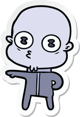 Bir insan tarafından çizilmiş garip kel bir uzay adamının çıkartması.