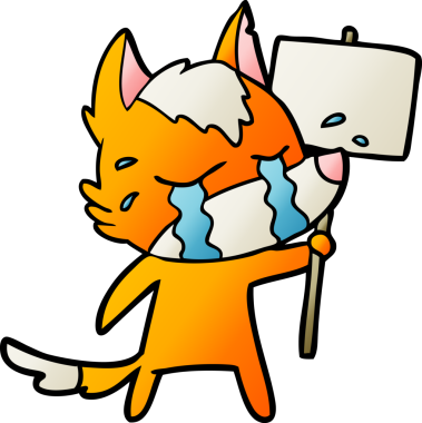 Bir insan tarafından çizilmiş protesto işareti olan üzgün küçük tilki çizgi film karakteri.