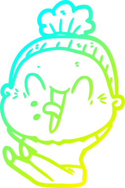 Bir insan tarafından çizilmiş, mutlu, yaşlı bir kadının çizimi.