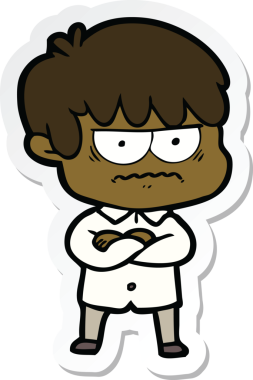 Bir insan tarafından çizilmiş kızgın bir çizgi film çocuğunun çıkartması.