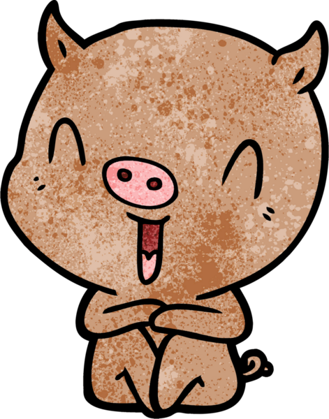 Bir insan tarafından çizilmiş mutlu çizgi film oturma domuzu