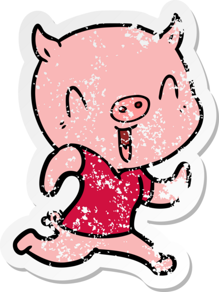 Bir insan tarafından çizilmiş mutlu çizgi film domuzunun sıkıntılı çıkartması.