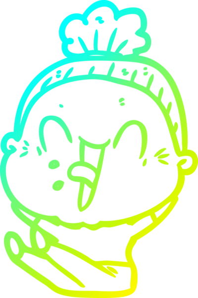 Bir insan tarafından çizilmiş, mutlu, yaşlı bir kadının çizimi.