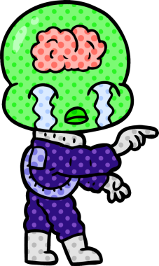 çizgi film büyük beyin uzaylı ağlayan ve bir insan tarafından çizilen