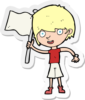 Bir insan tarafından çizilmiş bayrağı olan bir çizgi film çocuğunun çıkartması.