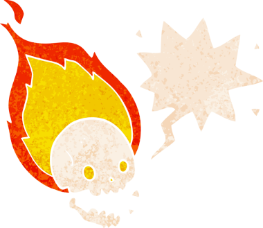 Ürkütücü karikatür alevli kafatası grunge sıkıntı retro tarzı bir insan tarafından çizilmiş