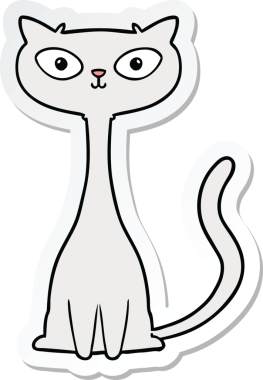 Bir insan tarafından çizilmiş çizgi film kedisinin çıkartması.