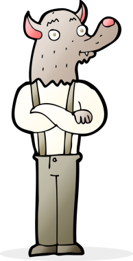 Bir insan tarafından çizilmiş karikatür dostu kurt adam.