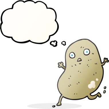 Bir insan tarafından çizilen serbest çizim düşünce baloncuklu patates.