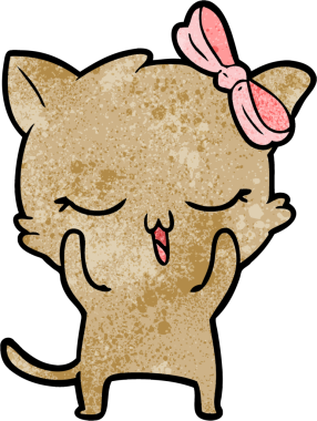 Bir insan tarafından çizilmiş kafasında yay olan çizgi film kedisi.