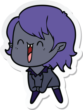 Bir insan tarafından çizilmiş şirin, mutlu bir vampir kızın çıkartması.