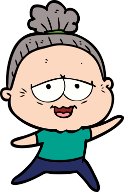 Bir insan tarafından çizilmiş mutlu yaşlı kadın çizgi filmi.